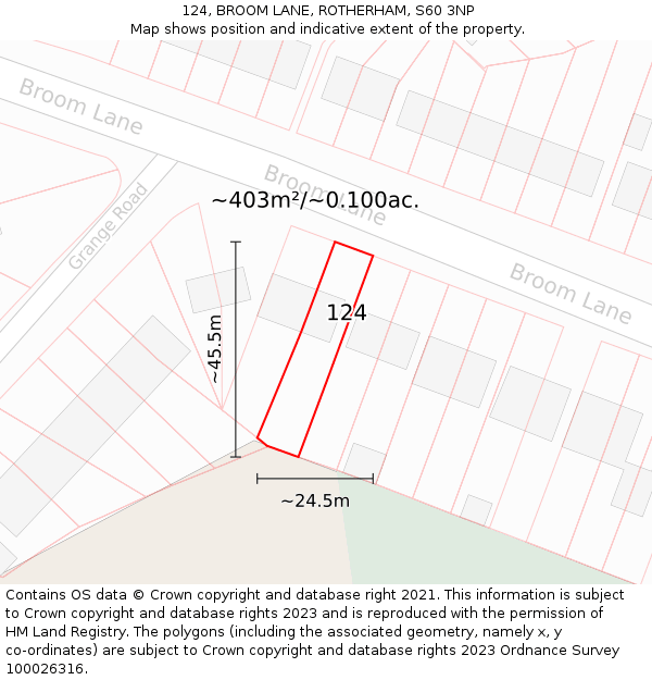 124, BROOM LANE, ROTHERHAM, S60 3NP: Plot and title map