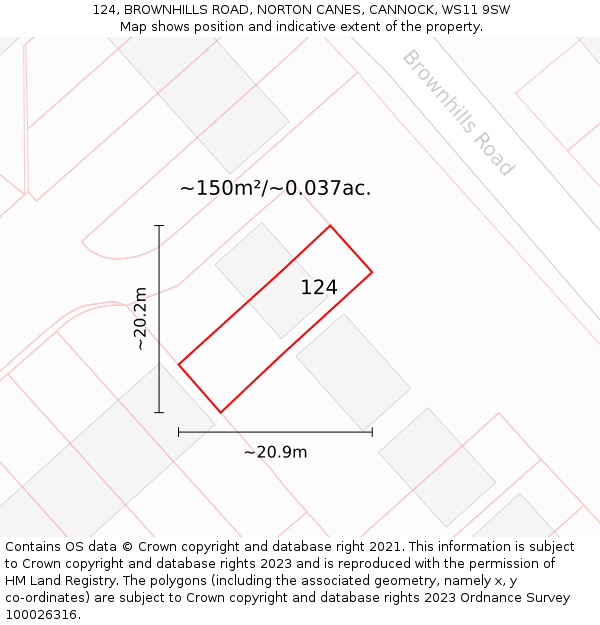 124, BROWNHILLS ROAD, NORTON CANES, CANNOCK, WS11 9SW: Plot and title map