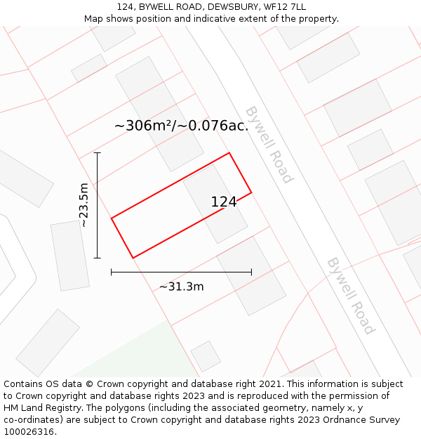 124, BYWELL ROAD, DEWSBURY, WF12 7LL: Plot and title map