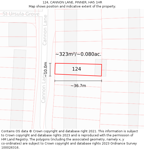 124, CANNON LANE, PINNER, HA5 1HR: Plot and title map