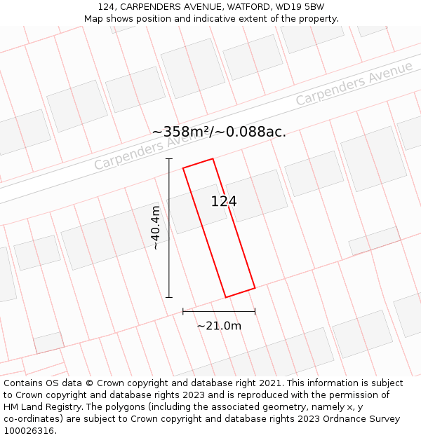 124, CARPENDERS AVENUE, WATFORD, WD19 5BW: Plot and title map