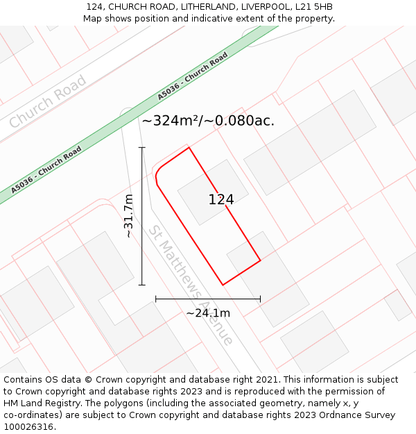 124, CHURCH ROAD, LITHERLAND, LIVERPOOL, L21 5HB: Plot and title map