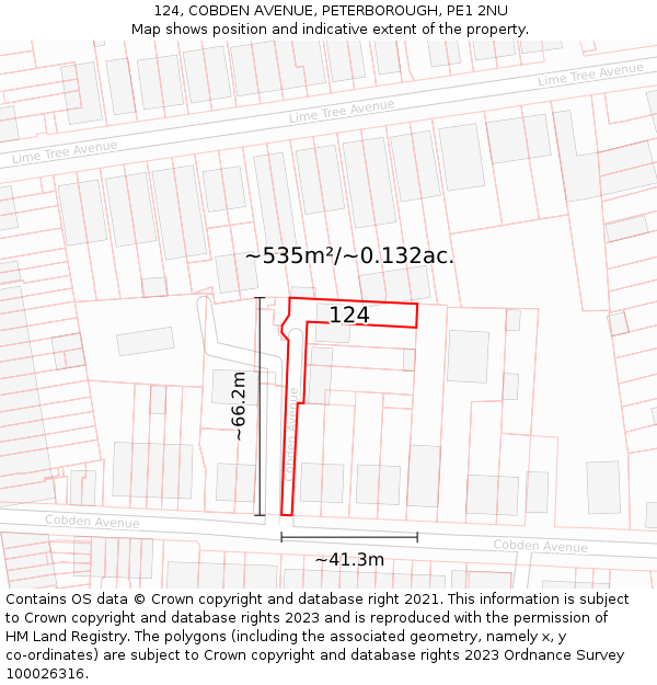 124, COBDEN AVENUE, PETERBOROUGH, PE1 2NU: Plot and title map