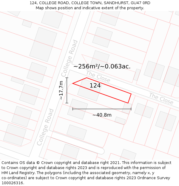 124, COLLEGE ROAD, COLLEGE TOWN, SANDHURST, GU47 0RD: Plot and title map