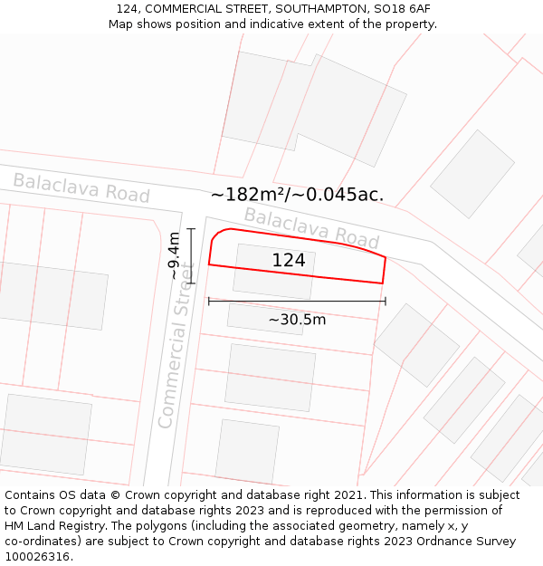 124, COMMERCIAL STREET, SOUTHAMPTON, SO18 6AF: Plot and title map
