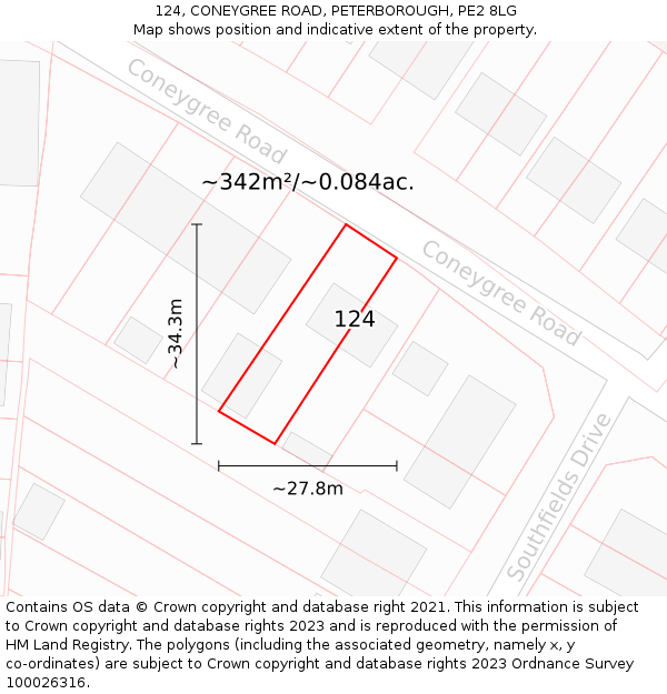 124, CONEYGREE ROAD, PETERBOROUGH, PE2 8LG: Plot and title map