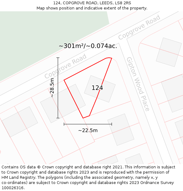 124, COPGROVE ROAD, LEEDS, LS8 2RS: Plot and title map