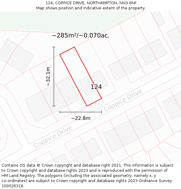 124, COPPICE DRIVE, NORTHAMPTON, NN3 6NF: Plot and title map