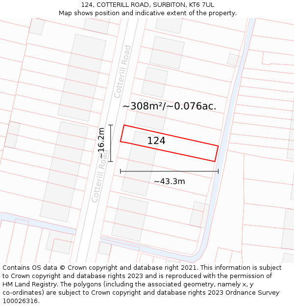 124, COTTERILL ROAD, SURBITON, KT6 7UL: Plot and title map