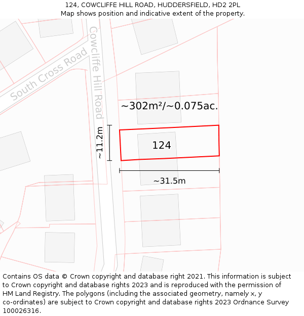 124, COWCLIFFE HILL ROAD, HUDDERSFIELD, HD2 2PL: Plot and title map