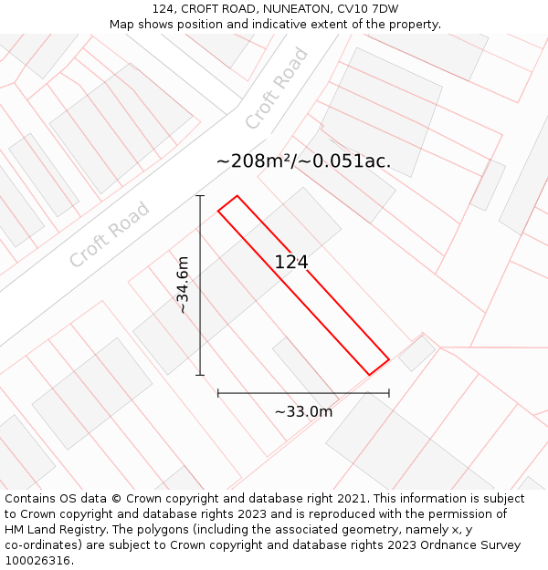 124, CROFT ROAD, NUNEATON, CV10 7DW: Plot and title map