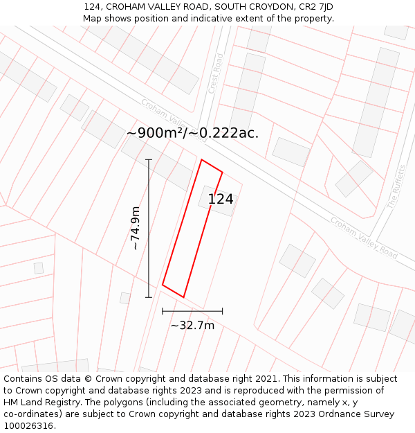 124, CROHAM VALLEY ROAD, SOUTH CROYDON, CR2 7JD: Plot and title map