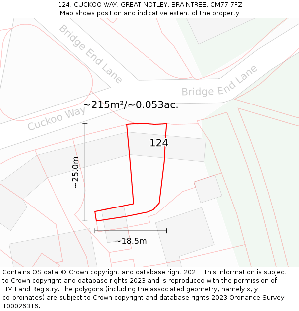 124, CUCKOO WAY, GREAT NOTLEY, BRAINTREE, CM77 7FZ: Plot and title map