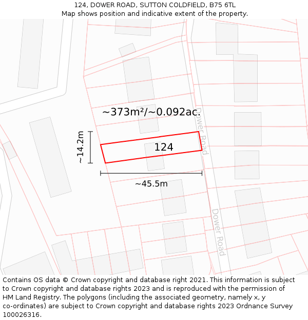 124, DOWER ROAD, SUTTON COLDFIELD, B75 6TL: Plot and title map