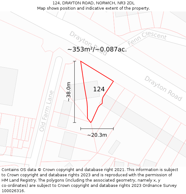 124, DRAYTON ROAD, NORWICH, NR3 2DL: Plot and title map