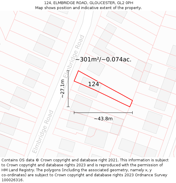 124, ELMBRIDGE ROAD, GLOUCESTER, GL2 0PH: Plot and title map