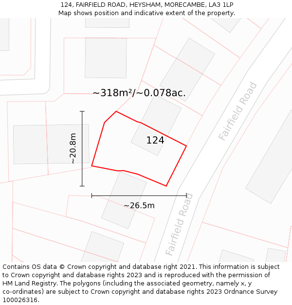 124, FAIRFIELD ROAD, HEYSHAM, MORECAMBE, LA3 1LP: Plot and title map