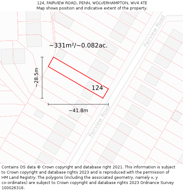 124, FAIRVIEW ROAD, PENN, WOLVERHAMPTON, WV4 4TE: Plot and title map