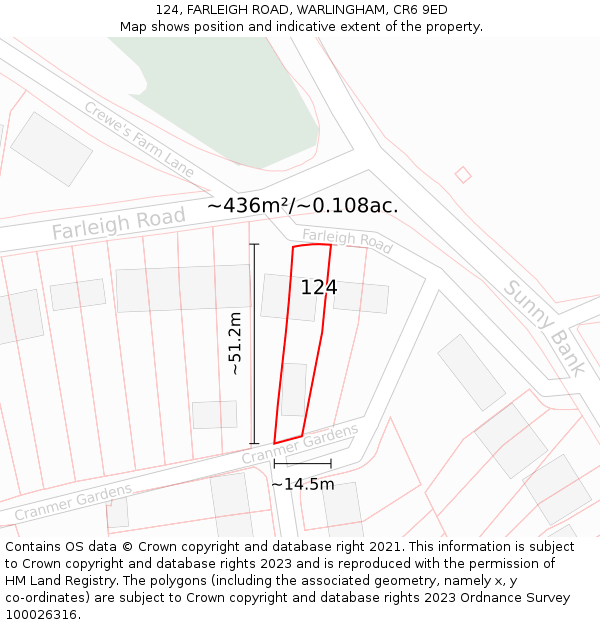 124, FARLEIGH ROAD, WARLINGHAM, CR6 9ED: Plot and title map