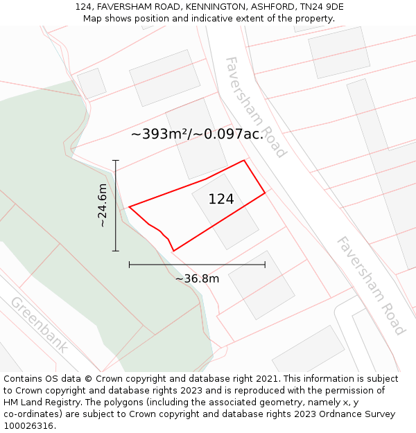 124, FAVERSHAM ROAD, KENNINGTON, ASHFORD, TN24 9DE: Plot and title map