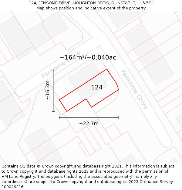 124, FENSOME DRIVE, HOUGHTON REGIS, DUNSTABLE, LU5 5SH: Plot and title map