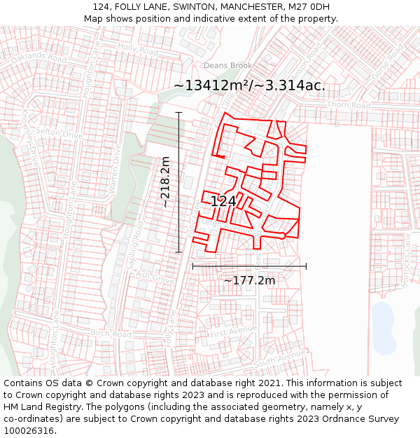 124, FOLLY LANE, SWINTON, MANCHESTER, M27 0DH: Plot and title map