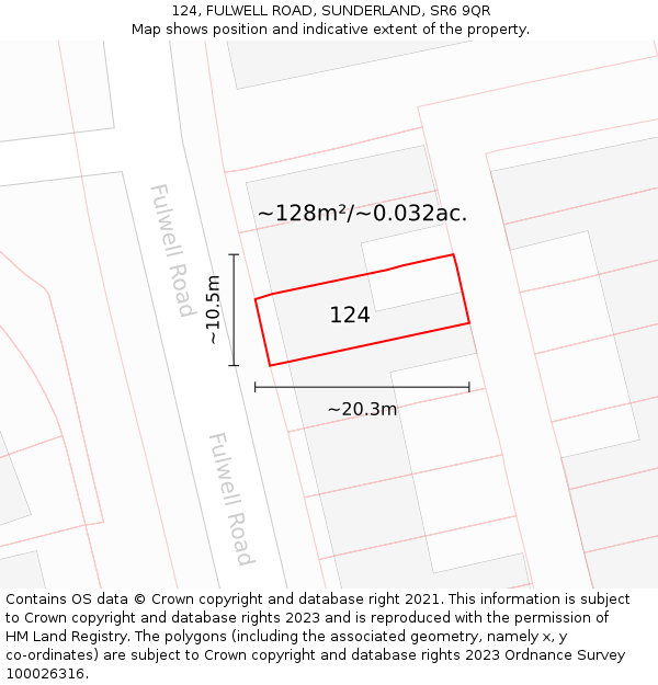 124, FULWELL ROAD, SUNDERLAND, SR6 9QR: Plot and title map