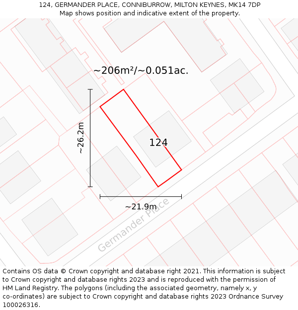 124, GERMANDER PLACE, CONNIBURROW, MILTON KEYNES, MK14 7DP: Plot and title map