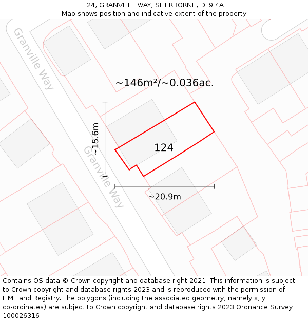 124, GRANVILLE WAY, SHERBORNE, DT9 4AT: Plot and title map