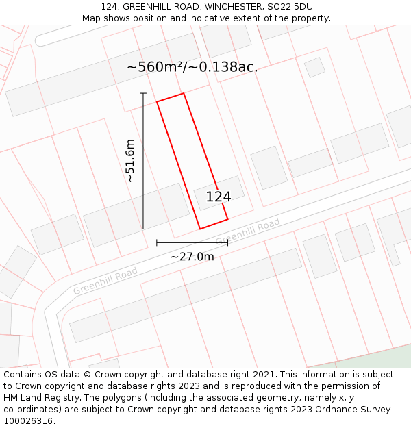 124, GREENHILL ROAD, WINCHESTER, SO22 5DU: Plot and title map