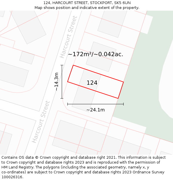 124, HARCOURT STREET, STOCKPORT, SK5 6UN: Plot and title map