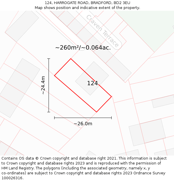 124, HARROGATE ROAD, BRADFORD, BD2 3EU: Plot and title map