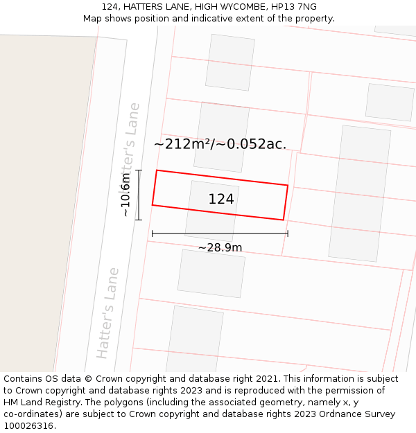 124, HATTERS LANE, HIGH WYCOMBE, HP13 7NG: Plot and title map