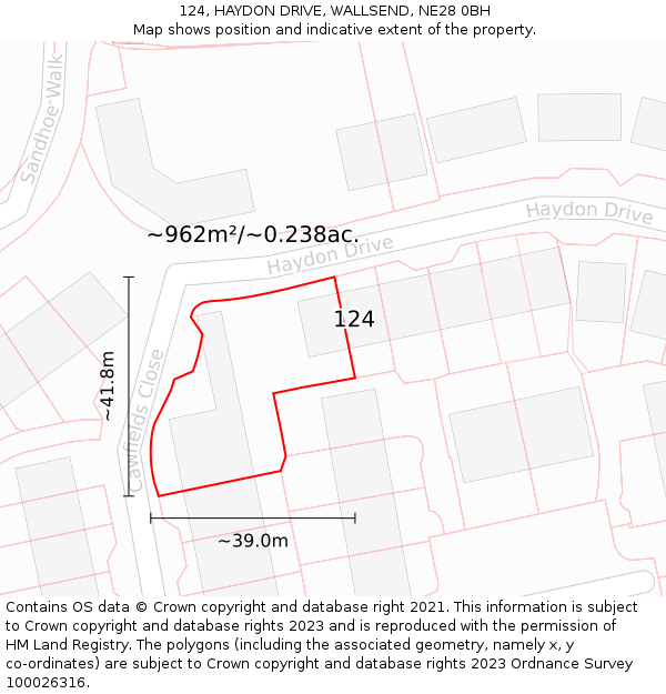 124, HAYDON DRIVE, WALLSEND, NE28 0BH: Plot and title map