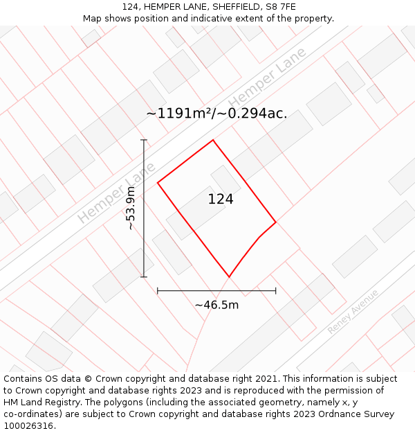 124, HEMPER LANE, SHEFFIELD, S8 7FE: Plot and title map