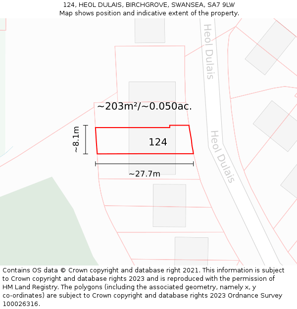 124, HEOL DULAIS, BIRCHGROVE, SWANSEA, SA7 9LW: Plot and title map