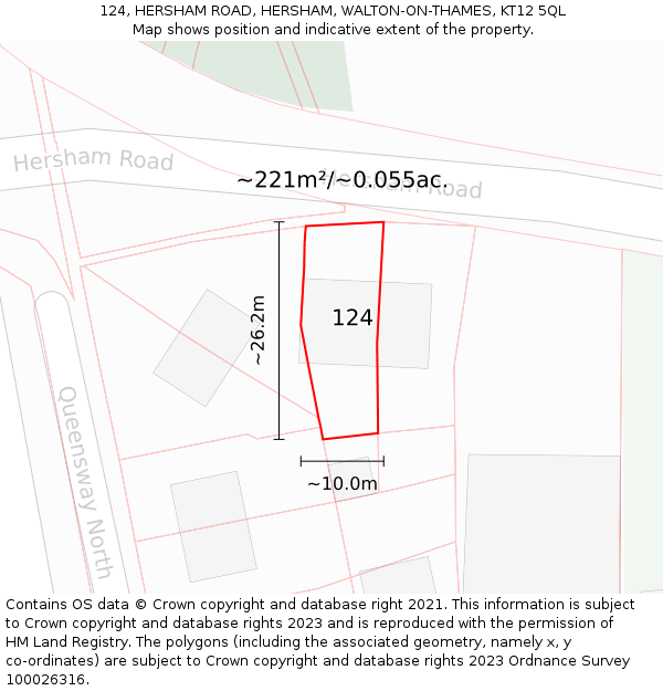 124, HERSHAM ROAD, HERSHAM, WALTON-ON-THAMES, KT12 5QL: Plot and title map