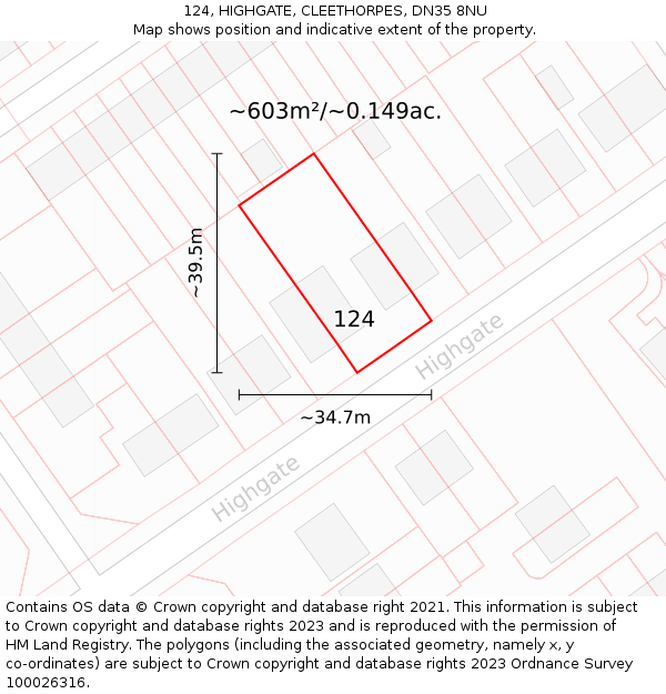 124, HIGHGATE, CLEETHORPES, DN35 8NU: Plot and title map