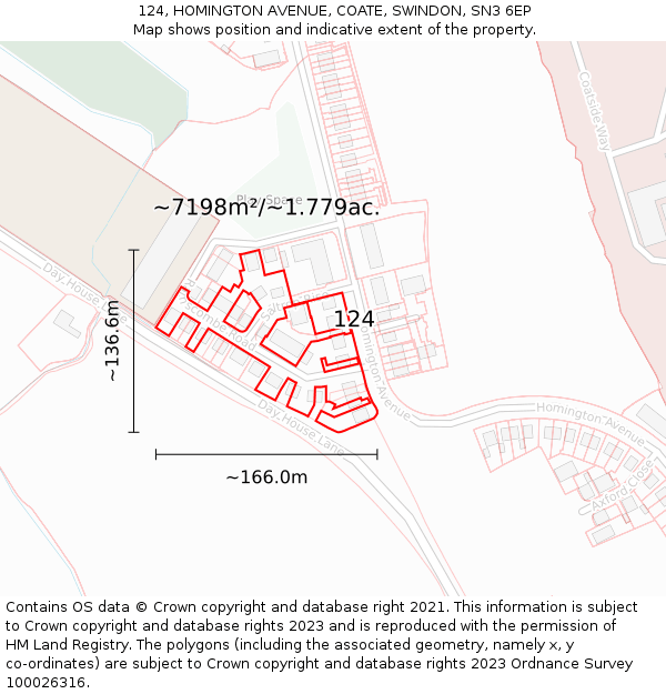 124, HOMINGTON AVENUE, COATE, SWINDON, SN3 6EP: Plot and title map