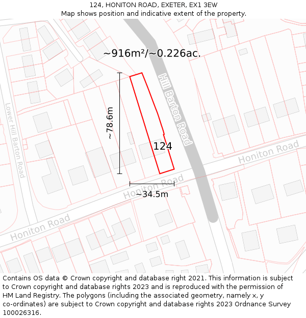 124, HONITON ROAD, EXETER, EX1 3EW: Plot and title map