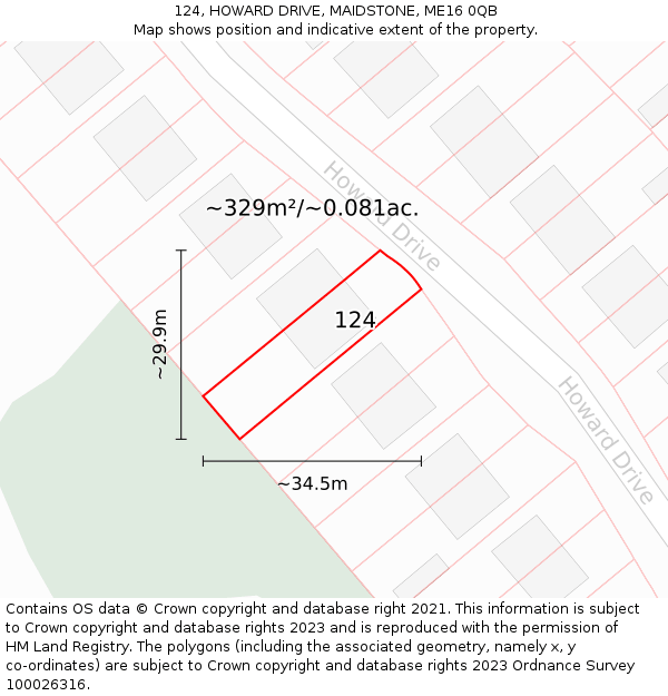 124, HOWARD DRIVE, MAIDSTONE, ME16 0QB: Plot and title map