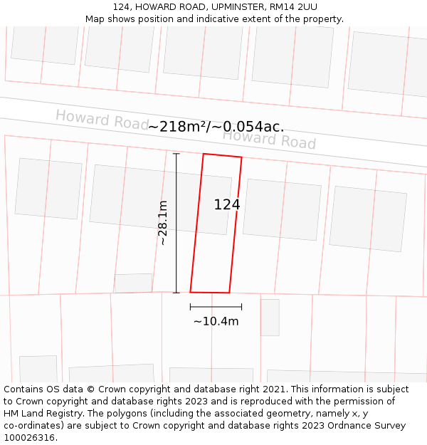 124, HOWARD ROAD, UPMINSTER, RM14 2UU: Plot and title map