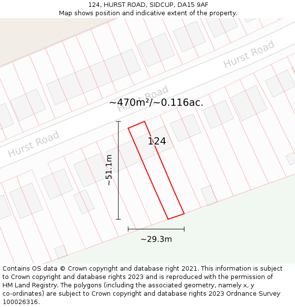 124, HURST ROAD, SIDCUP, DA15 9AF: Plot and title map