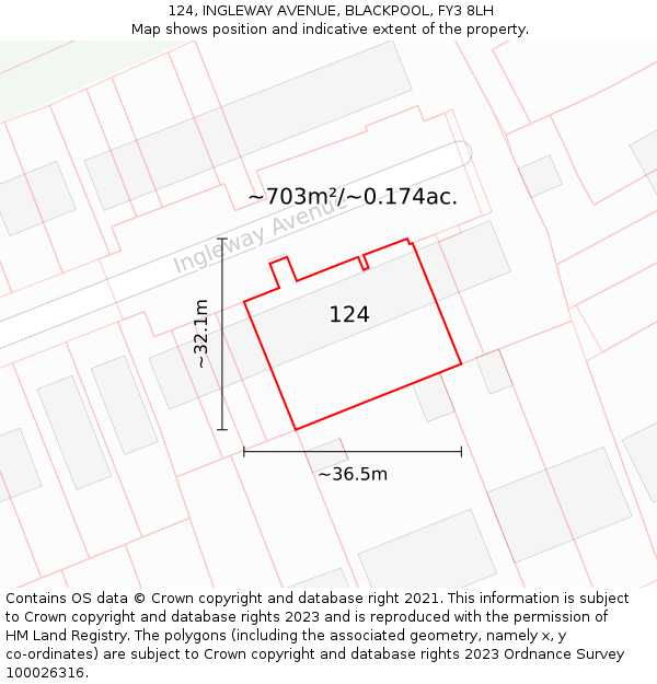 124, INGLEWAY AVENUE, BLACKPOOL, FY3 8LH: Plot and title map
