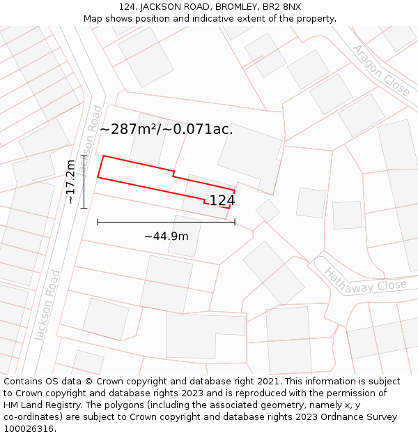 124, JACKSON ROAD, BROMLEY, BR2 8NX: Plot and title map