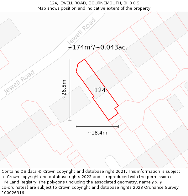 124, JEWELL ROAD, BOURNEMOUTH, BH8 0JS: Plot and title map