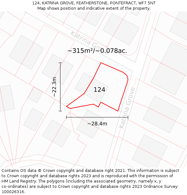 124, KATRINA GROVE, FEATHERSTONE, PONTEFRACT, WF7 5NT: Plot and title map
