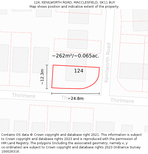124, KENILWORTH ROAD, MACCLESFIELD, SK11 8UY: Plot and title map