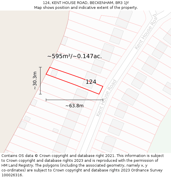 124, KENT HOUSE ROAD, BECKENHAM, BR3 1JY: Plot and title map
