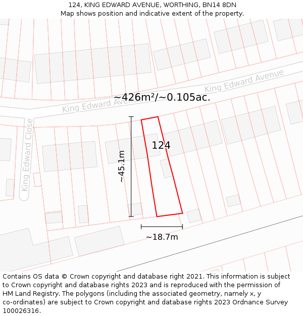 124, KING EDWARD AVENUE, WORTHING, BN14 8DN: Plot and title map